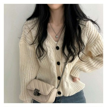 【巴黎精品】現貨+預購 針織外套長袖毛衣-復古麻花V領短版女外套3色m1ab16