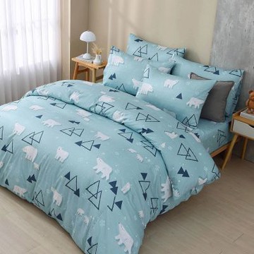 鴻宇 100%精梳棉 美國棉 哈肯小熊 藍 雙人加大四件式薄被套床包組