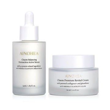 【Jollyard 潔麗雅】AINOHEA 艾若茵 藍銅胜肽活膚精華液 55ml+芙蓉花極緻賦活霜60ml
