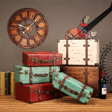 歐式杉木手提箱復古做舊手提箱攝影道具箱子櫥窗擺件影樓背景擺件