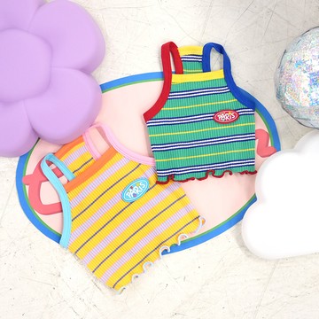韓國parisdog復古條紋狗狗削肩背心 (寵物服飾)
