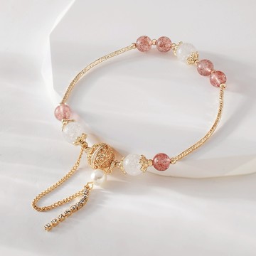 [水晶]MARIGOLD莓好時光草莓晶/爆花白水晶天然石串珠手鍊-草莓晶+白水晶(收禮者自選尺寸)｜好人緣 情緒平和 生日禮物 送女友