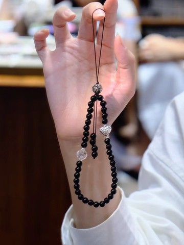 6mm黑曜石手機鏈手機掛包包掛鑰匙掛