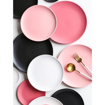 JODU極簡黑白粉紅平盤迷你骨碟甜品盤點心小碟子高檔啞光擺盤陶瓷