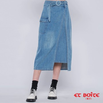 【2件8折】無彈單側鬆緊工裝袋丹寧長裙 -  BLUE WAY ET BOîTE 箱子