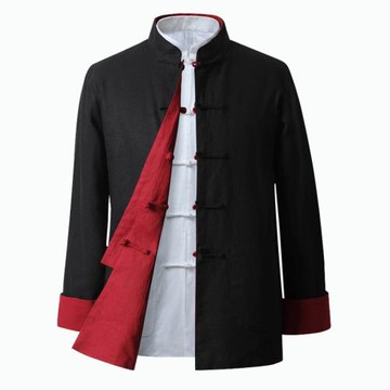 中國風雙面唐裝男棉麻民族風加肥加大碼中式良男裝老粗布兩面外套