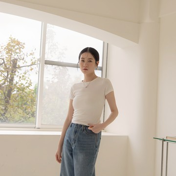 基本素面合身圓領純棉上衣-白 S/M