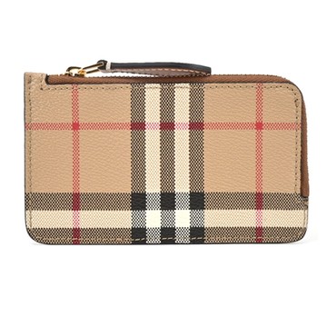 BURBERRY 巴寶莉   Vintage經典格紋L型拉鍊零錢夾(棕色)