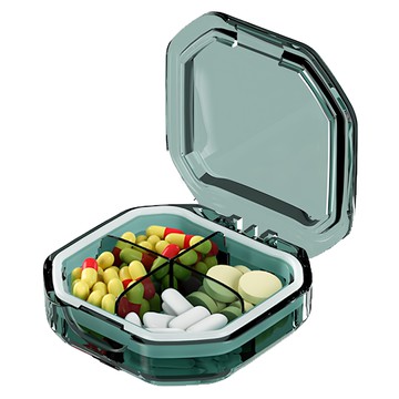 iSFun 寶石多邊型 微透視密封藥盒/方型四格款  1個  綠色