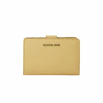 【Michael Kors】防刮皮革釦式素面中夾-鵝黃
