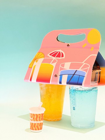 海灘雞尾酒咖啡提袋/可摺疊收納/飲料提袋/飲料杯袋/提袋/杯袋