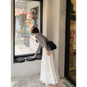 JAMUUS白色法式溫柔a字半身裙2024新款韓版松緊腰百搭荷葉邊長裙