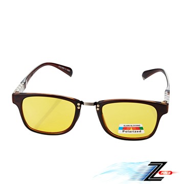 【Z-POLS】日韓流行款質感茶輕量彈性復古文青框 Polarized夜用黃偏光眼鏡(好穿搭款提升夜間清晰度)