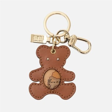 Alviero Martini 義大利地圖包 小熊皮質吊飾鑰匙圈-地圖黃