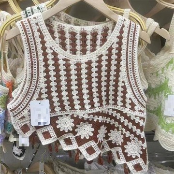 不規則鏤空吊帶背心女夏季波西米亞風無袖馬甲上衣小個子外穿t恤