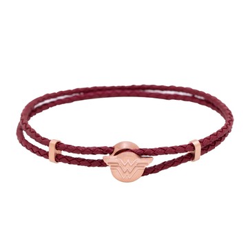 神力女超人玫瑰金釦真皮編織手環-女款紅