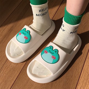 時尚情侶居家用防滑踩屎感涼拖鞋女夏季新款卡通青蛙厚底拖鞋男