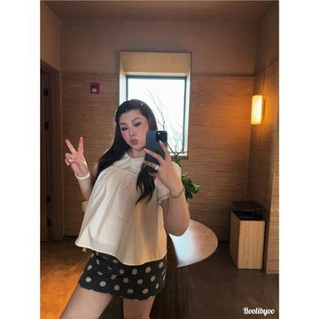 Boolibyoo sweet girl大碼辣妹娃娃領花苞袖短款小衫波點裙褲套裝