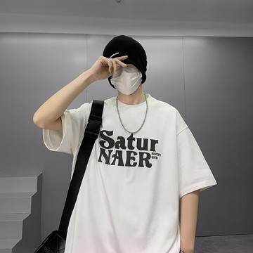 日系短袖男 oversize ins潮流T恤 英文字母印花休閒短袖 夏季圓領寬鬆休閒短袖 簡約百搭短袖