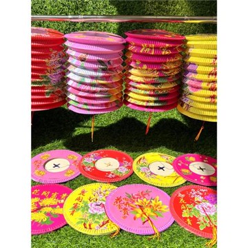 元宵節古風圓形風琴紙燈籠游園手提傳統國風閃光花開富貴裝飾燈彩