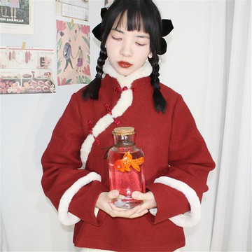 紅色 2色 秋冬保暖兔毛含羊毛衛衣外套 新中式中秋春節改良上衣