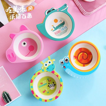 竹纖維兒童輔食碗創意卡通可愛防摔吃飯碗嬰兒餐盤餐具寶寶吃飯碗