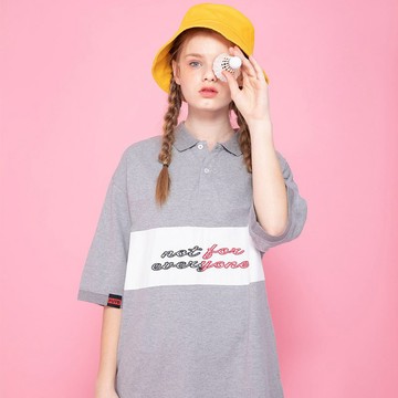 【中性款】寬鬆落肩 Polo shirt / 麻灰色
