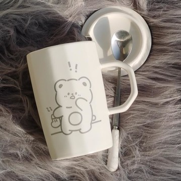 陶瓷杯高顏值可愛女馬克杯帶蓋帶勺創意家用喝水咖啡杯子設計小眾【林之舍】