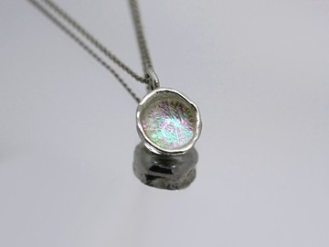 手工純銀花瓣項鍊 999純銀 幻彩玻璃水鑄