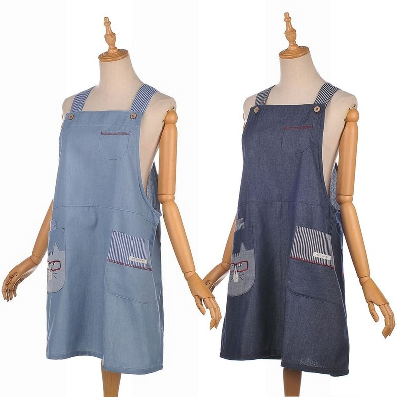 エプロン おしゃれ 保育士 かわいい ねこキャラ 先染めデニム調 青のネコまるけ プルオーバー エプロン 22 4003 1 Bl 2 Nb クスグルジャパン 通販 Lineポイント最大0 5 Get Lineショッピング