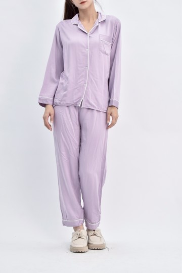 (S) 質感鬆緊腰睡衣紫色套裝