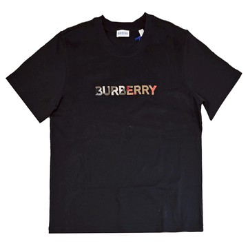 BURBERRY 8113224 格紋電繡LOGO厚磅棉質短袖T恤.黑