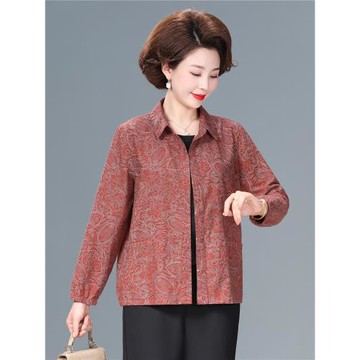 中老年女裝長袖襯衫全棉復古印花開衫上衣50歲時尚媽媽裝大碼襯衣