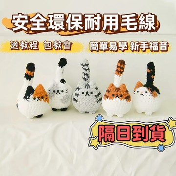 隔日達🎀毛綫鈎針DIY材料包 毛綫團手工編織可愛貓咪玩偶掛件 仿真小貓毛綫手工編織 DIY材料包 鈎針手作禮物 手工毛綫