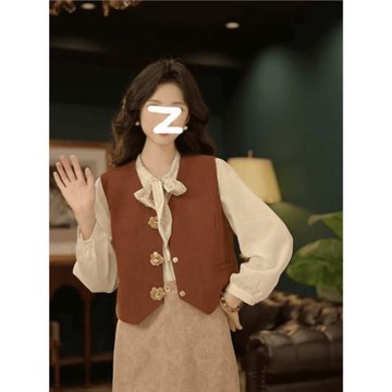 鄭琳琦復古港風立體花朵馬甲背心女春秋季外搭氣質燈芯絨無袖上衣