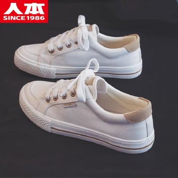 人本帆布鞋女鞋ullzang百搭2025春秋新款百搭板鞋ins潮學生小白鞋