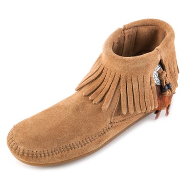 MINNETONKA-FEATHER麂皮流蘇羽毛踝靴-棕色