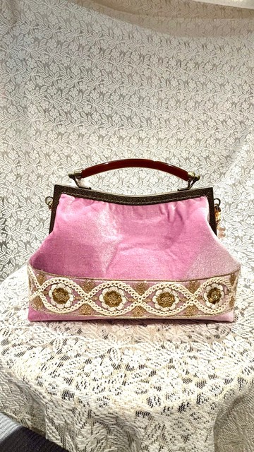 MBC 人手製 20cm 牛角手柄 絲絨雙刺繡帶 粉紫色