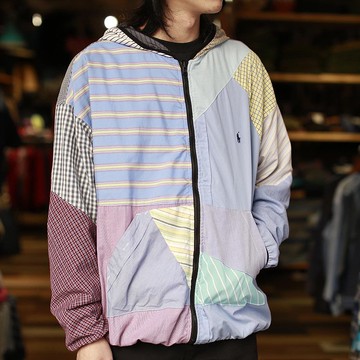 Vintage polo 恤衫 remade 拼布連帽外套