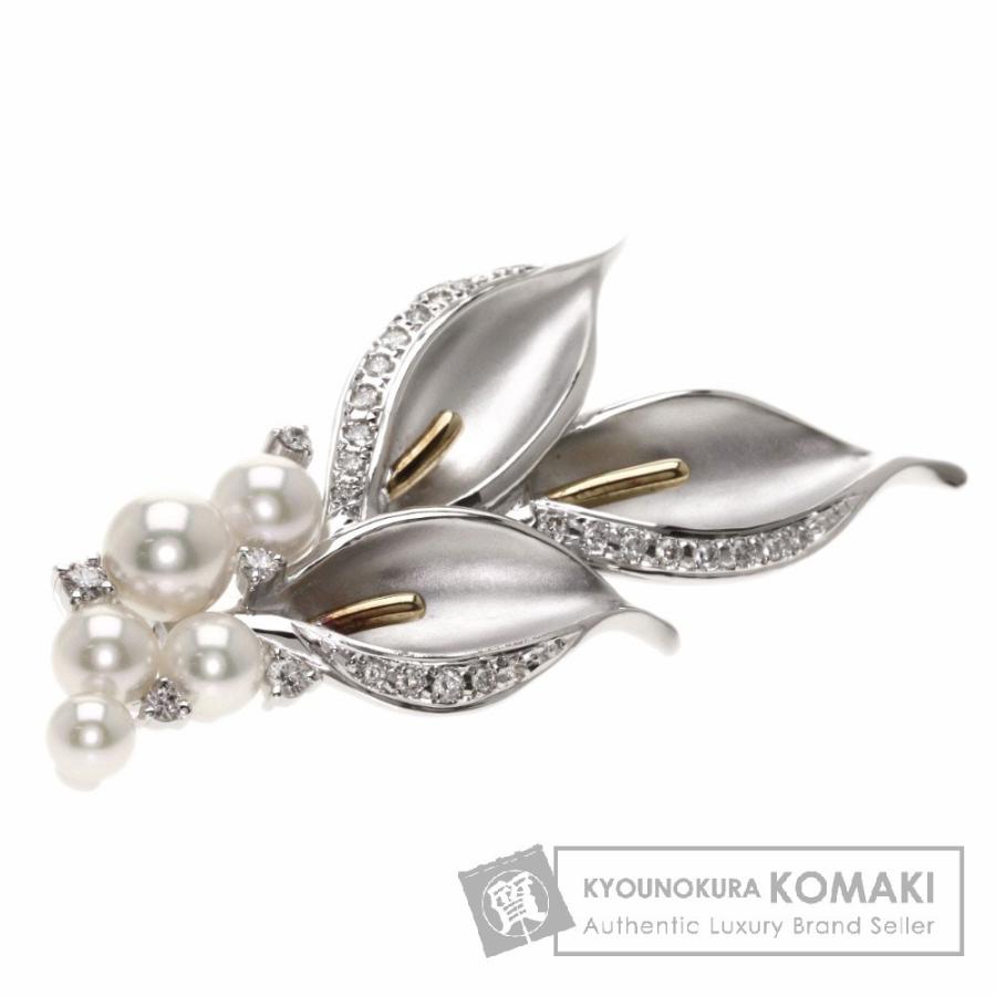 MIKIMOTO ミキモト 真珠 パール ダイヤモンド ブローチ K18 ...