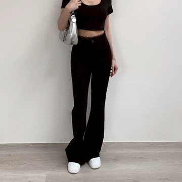 【Aa.chic熱賣商品】高腰蕾絲花邊西裝喇叭褲(單一色).女裝/喇叭褲/蕾絲/西裝/高腰/顯瘦/長腿【C266962】