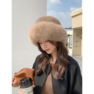皮草帽子女冬季狐貍毛貂毛水貂毛水貂貂皮帽子毛毛帽子皮毛一體帽