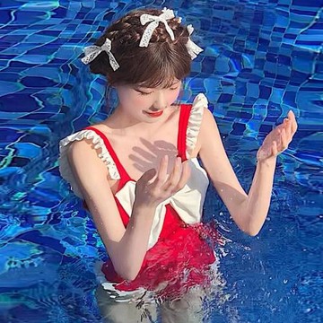 代發泰國泳衣連體衣蘿莉少女露背比基尼蝴蝶結溫泉泳裝三角褲高腰