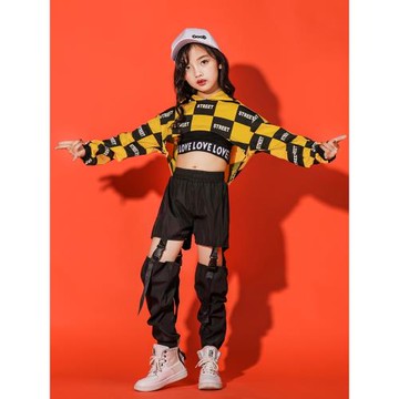 女童嘻哈街舞表演服套裝秋季潮款露臍爵士舞蹈演出服女孩子走秀服