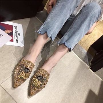 半拖女鞋夏季2024年新款尖頭時尚網紅懶人軟平底包頭涼拖女穆勒鞋