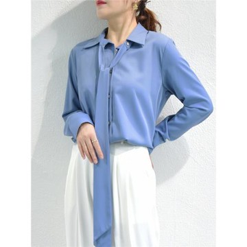 垂感飄帶襯衫女緞面長袖通勤職業春秋抗皺百搭時尚洋氣設計感襯衣
