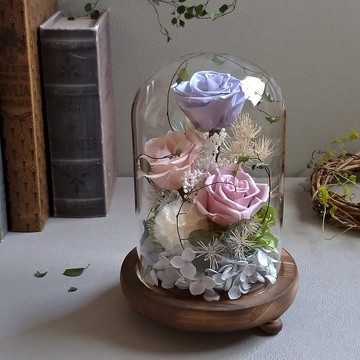 【玫瑰森林】玻璃鐘罩小夜燈│永生花│乾燥花
