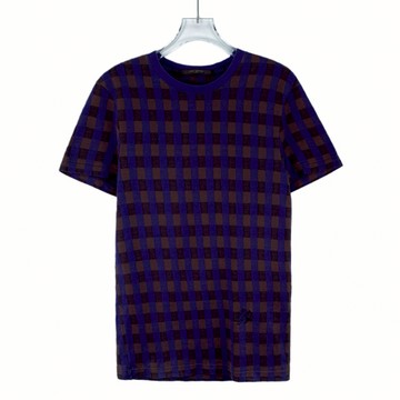 (S) louis vuitton質感棉質格子藍色短袖上衣