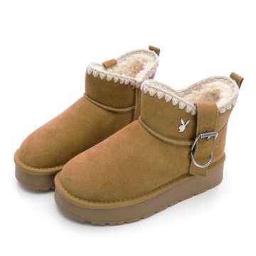 PLAYBOY 波希米亞釦環厚底雪靴-PY1705棕