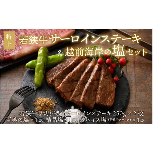 ふるさと納税 福井県 坂井市 若狭牛 特上サーロインステーキ 250g × 2枚  越前海岸の百笑の塩・結晶塩・若狭牛専用スパイス セット [D-1804]